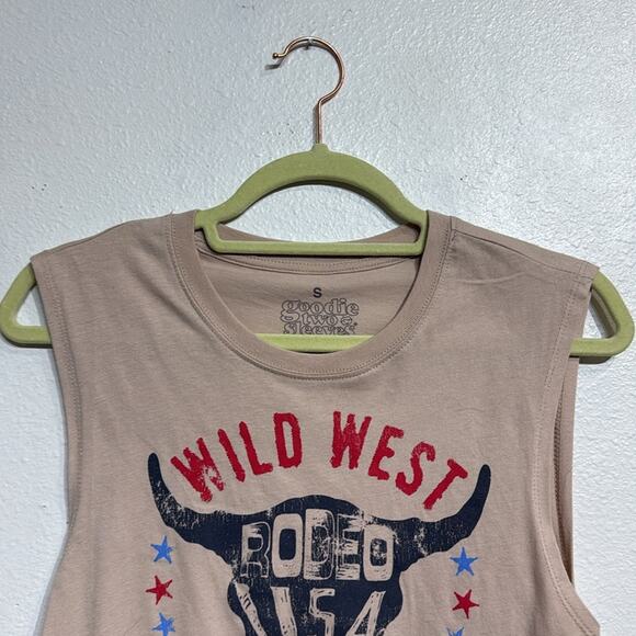 Goodie Two Sleeves Tan Wild West Muscle Tank Sz S - Picture 2 of 9